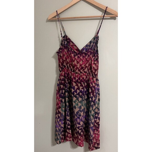 NWT Ecote 100% silk Multicolor bohemian Geometric stylish top dress size xs - Picture 3 of 7